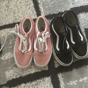 Vans Old Skool Pair in Pink and Black with White Stripe